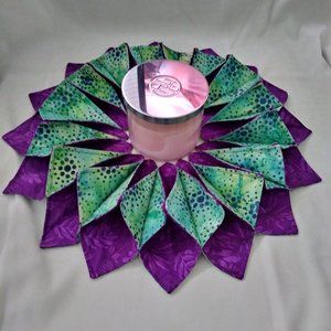Fabric Candle Holder Centerpiece Purple Lime Aqua Green